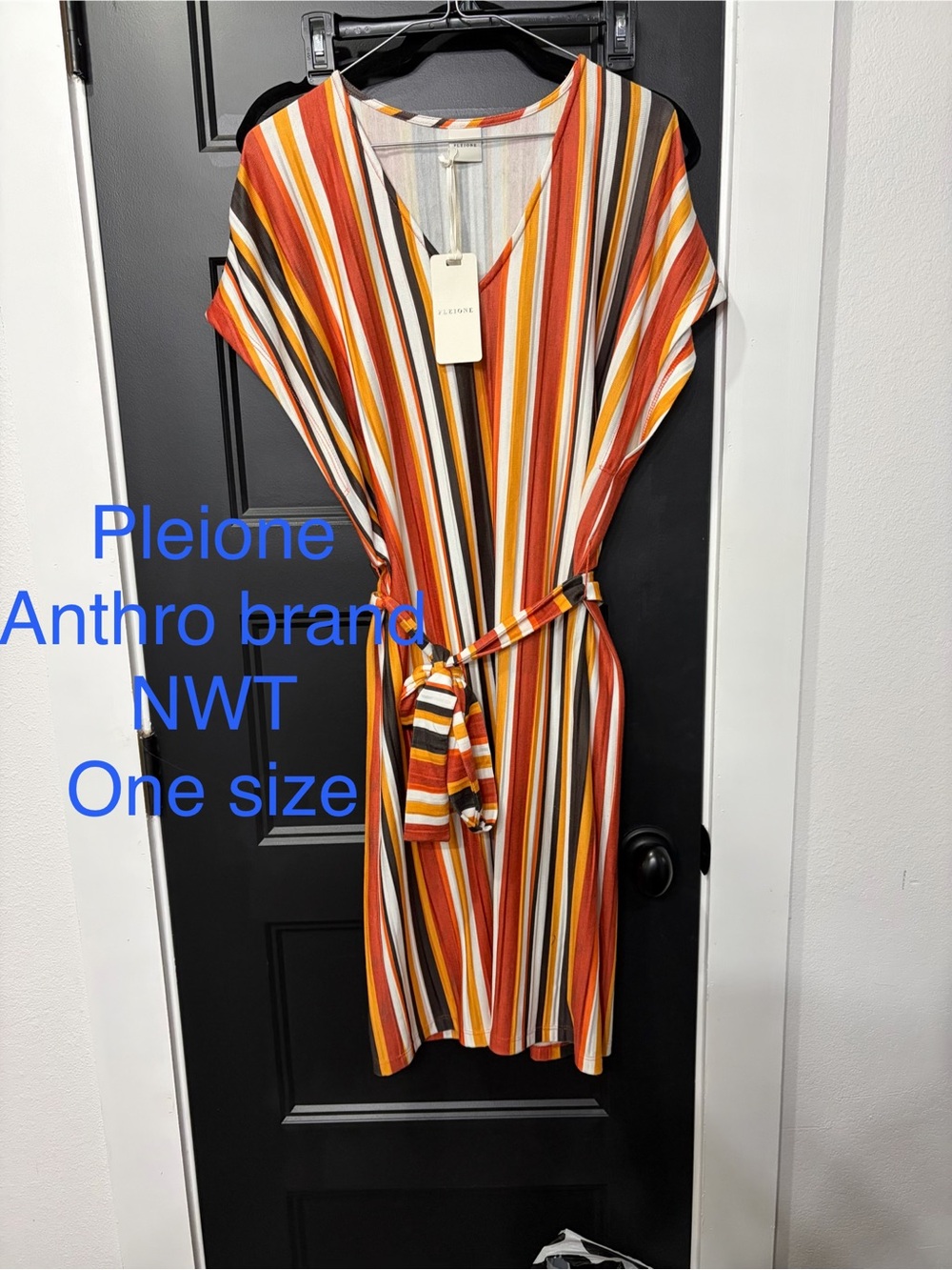 Pleione Anthropologie Striped V-Neck Belted Dress NWT